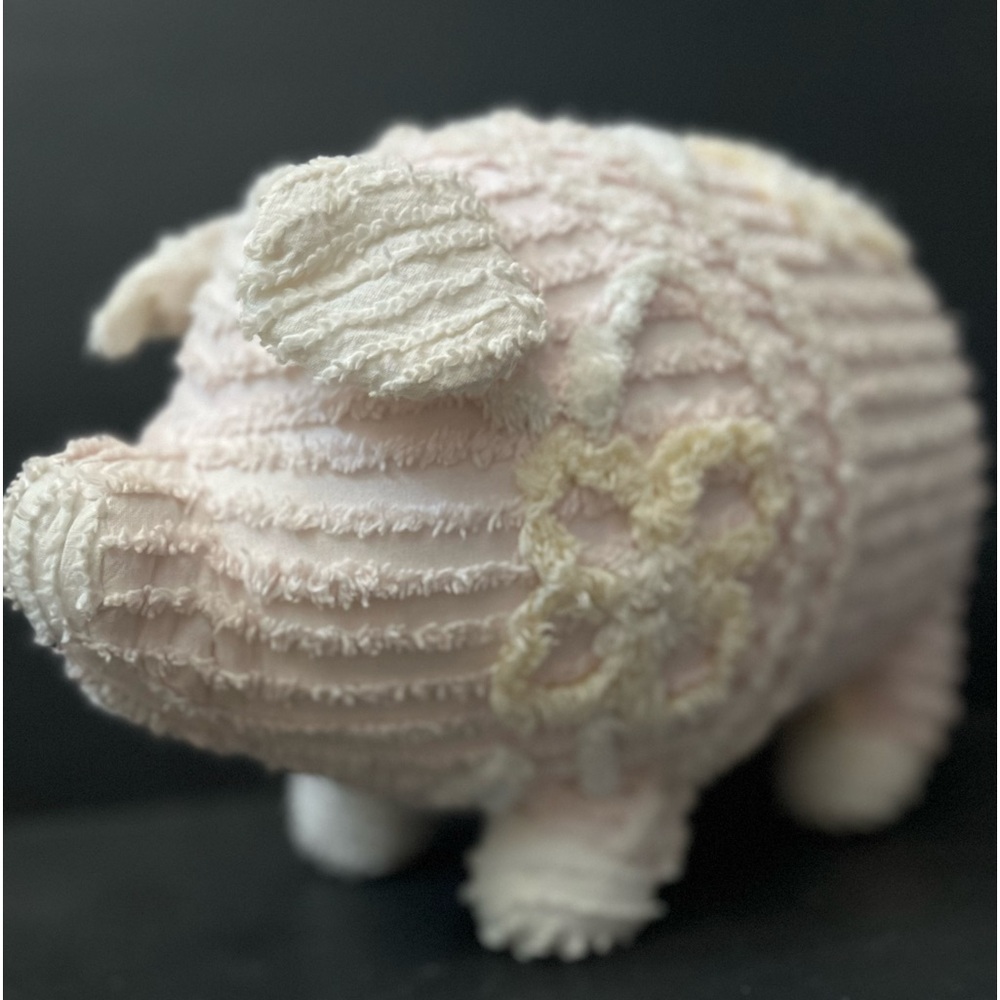 Vintage Chenille Stuffed Pig by Blue Moon , Shabby Chic Pig ,